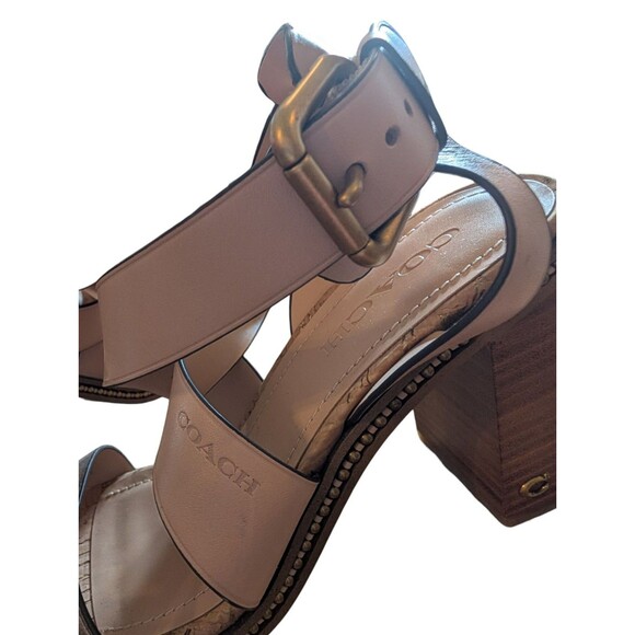EUC COACH Mandy Sandals - Studded Beige & Gold Metallic Leather Heels - Sz 9.5 - Picture 11 of 16